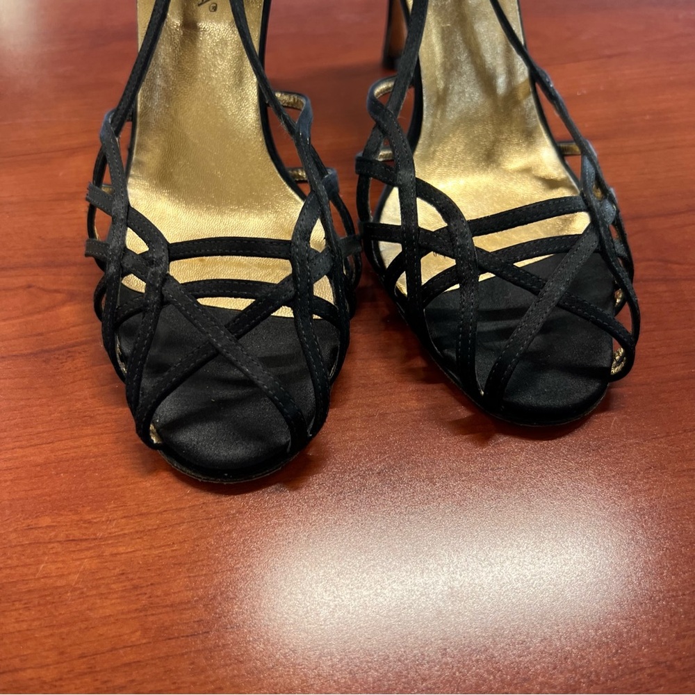 Dolce & Gabbana Black Strappy Slingback Heels with Gold Insole - Picture 7 of 11
